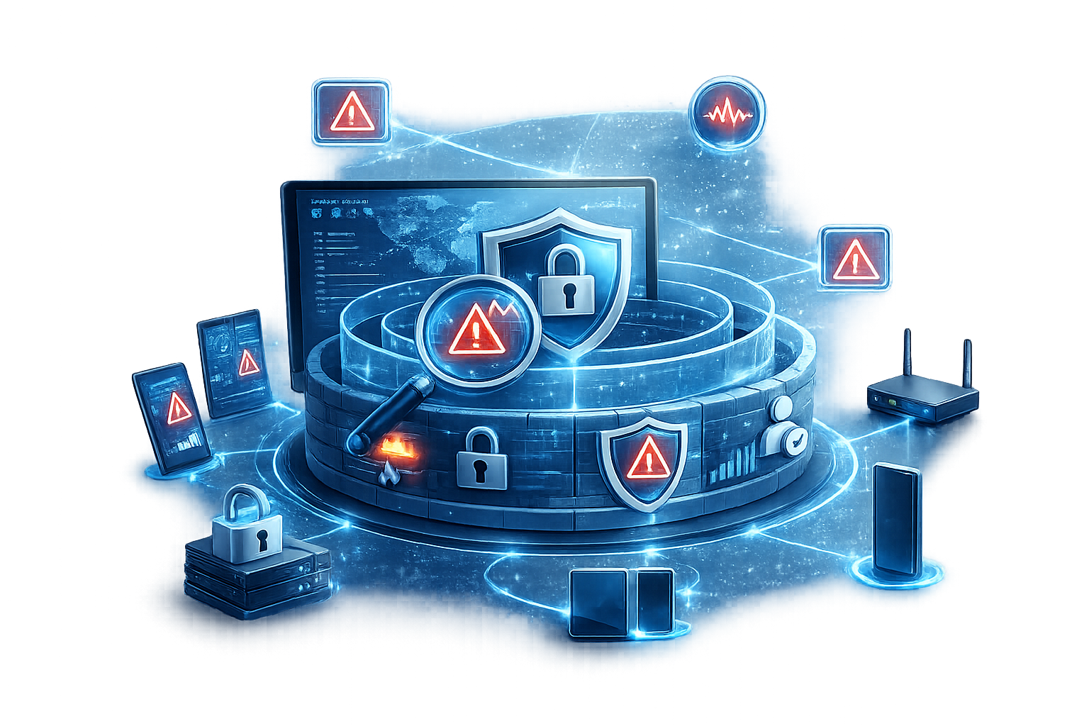 Monitor and analyze cybersecurity illustration