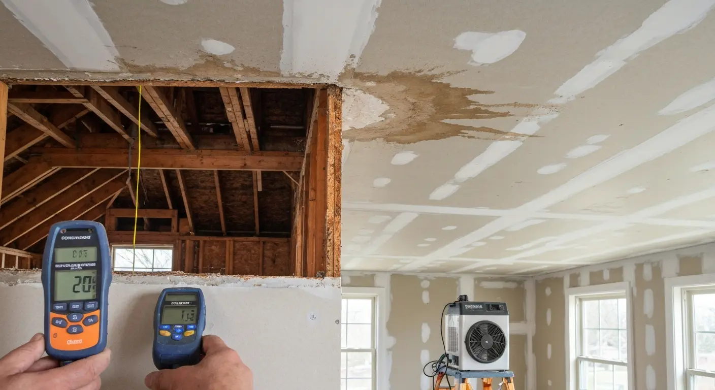 Interior water damage from roof leak