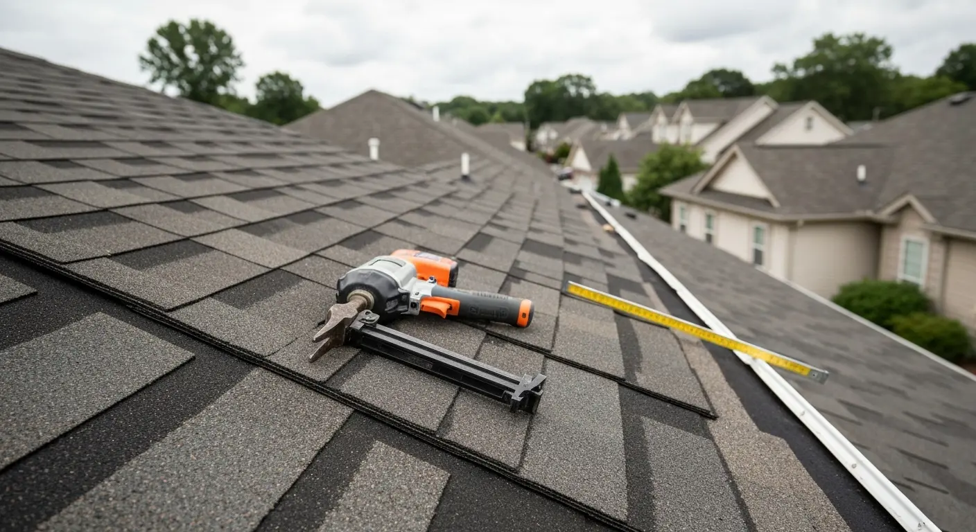 Wind damaged roof shingles