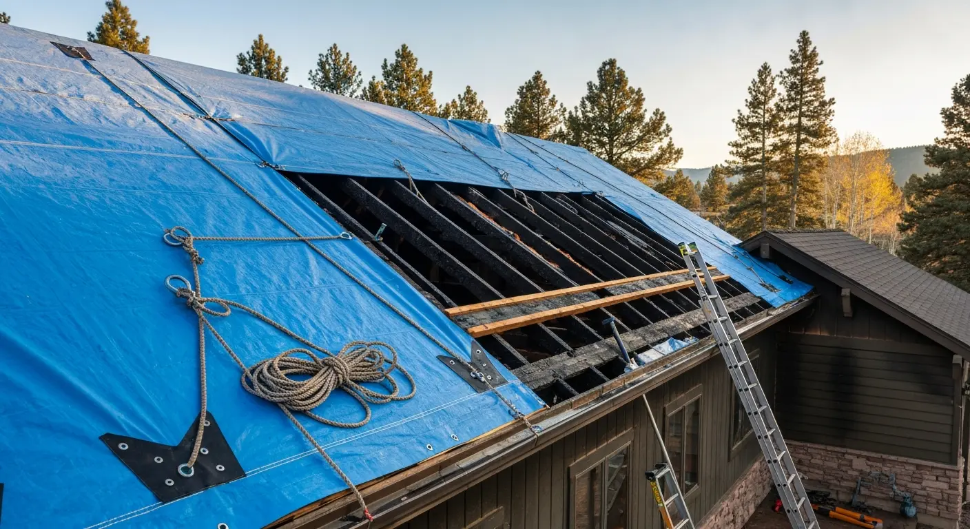 Emergency fire damage roof stabilization