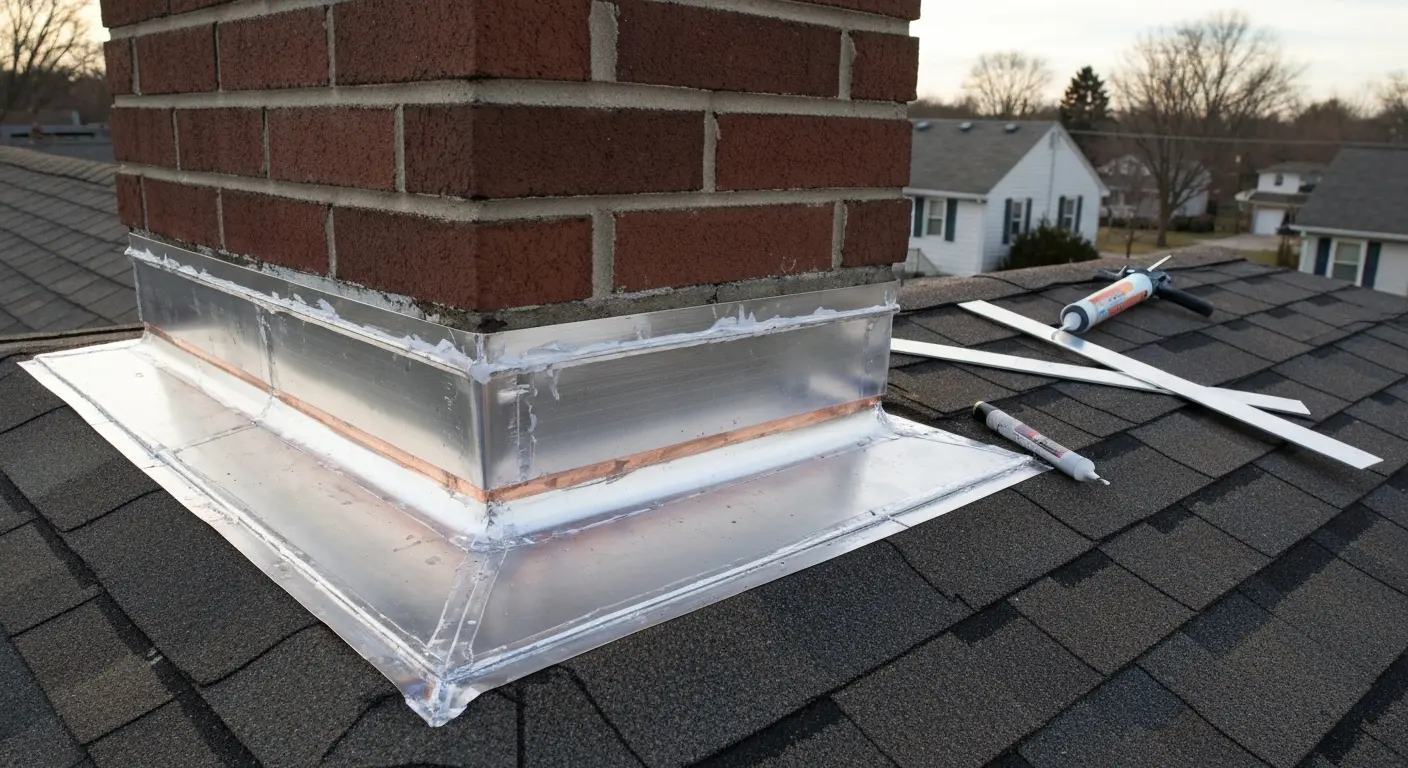 Roof flashing around chimney