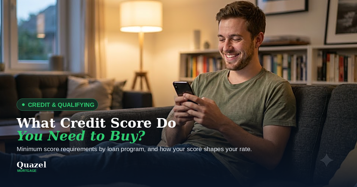 Man checking his credit score on his phone at home Man checking his credit score on his phone at home