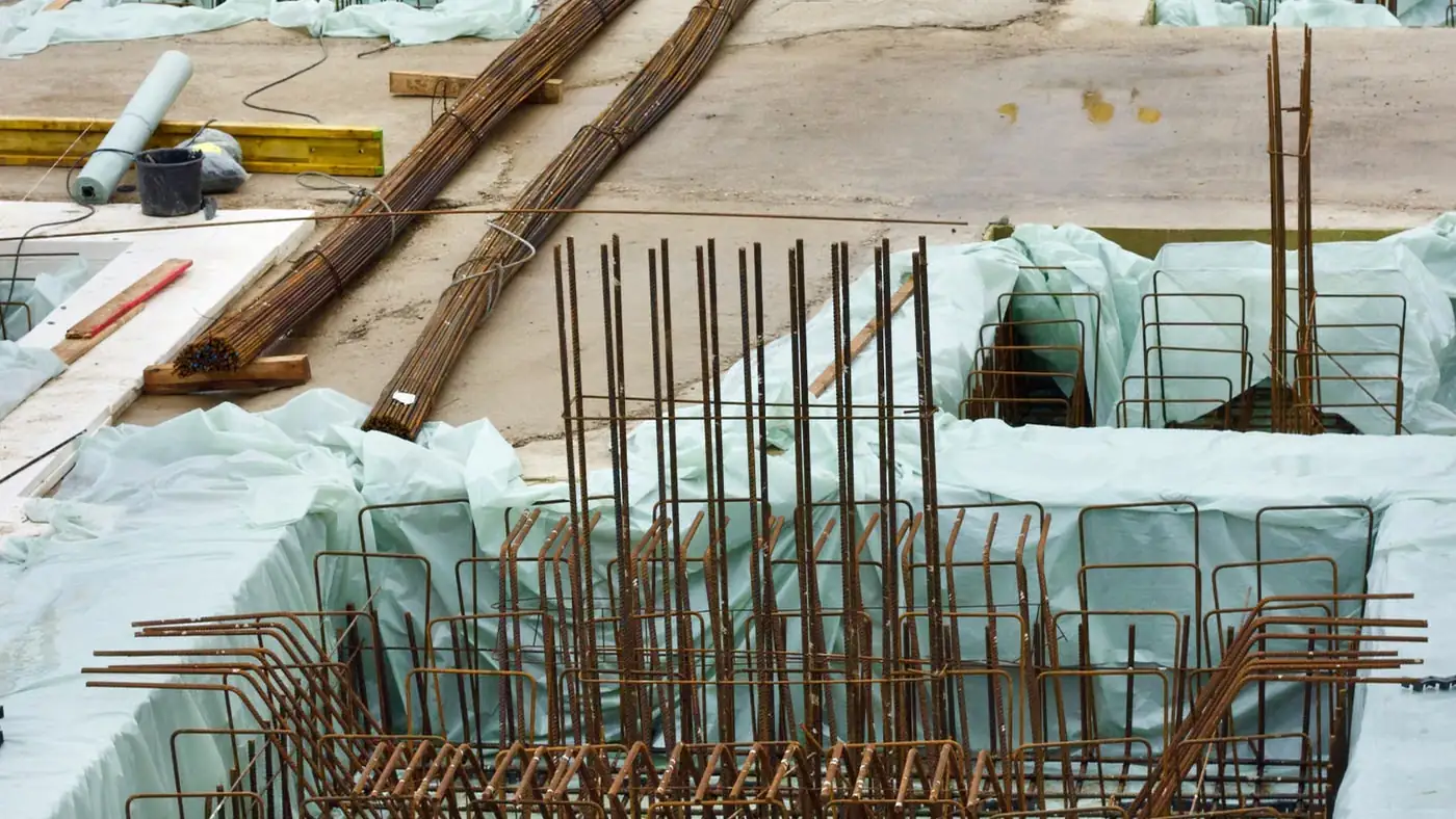 Reinforced slab foundation prepared for concrete