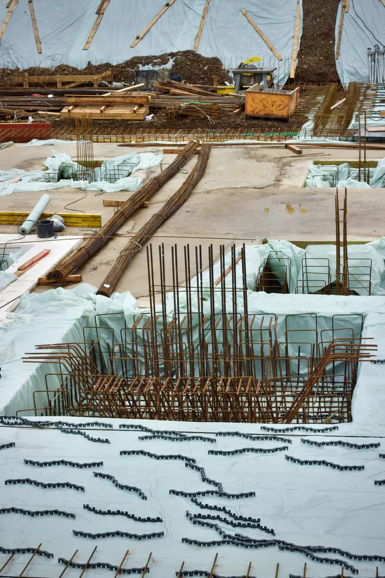 Reinforced concrete foundation preparation with steel rebar