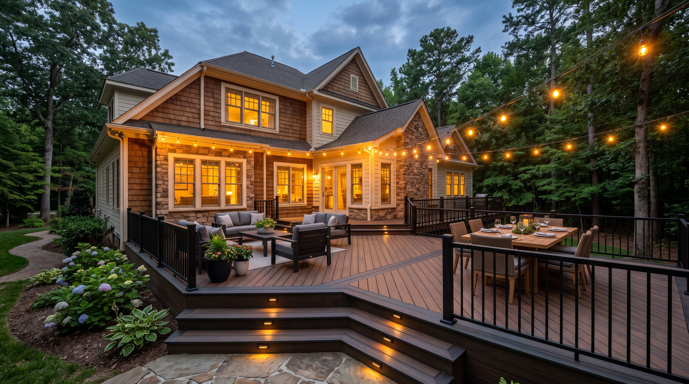 A.W. Stewart on a finished deck at dusk