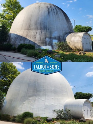 before/after dome building power wash