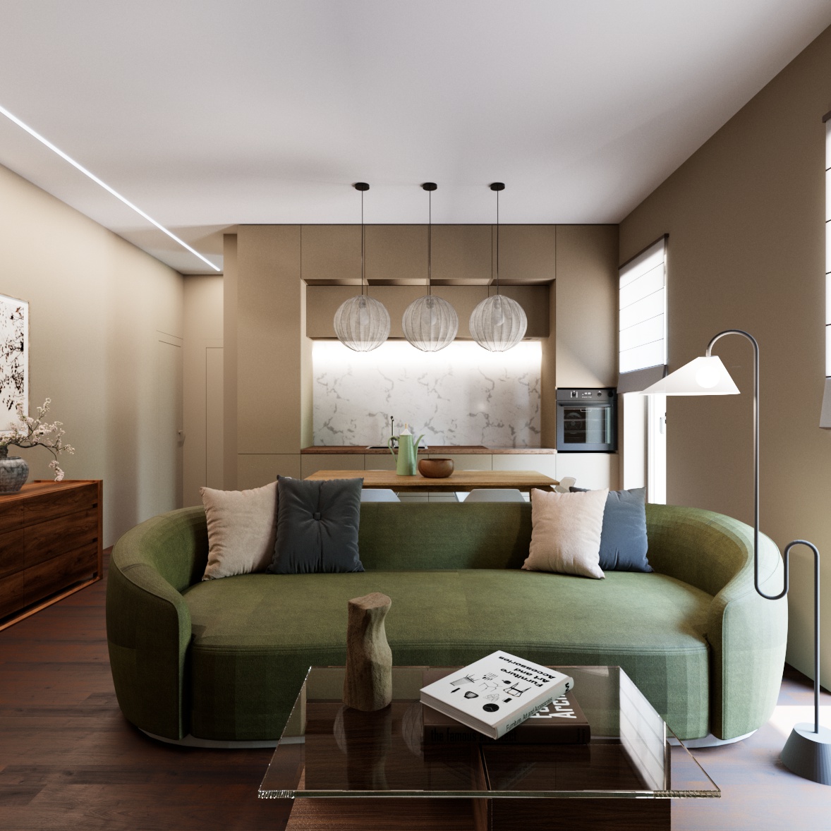 Render soggiorno fotorealistico