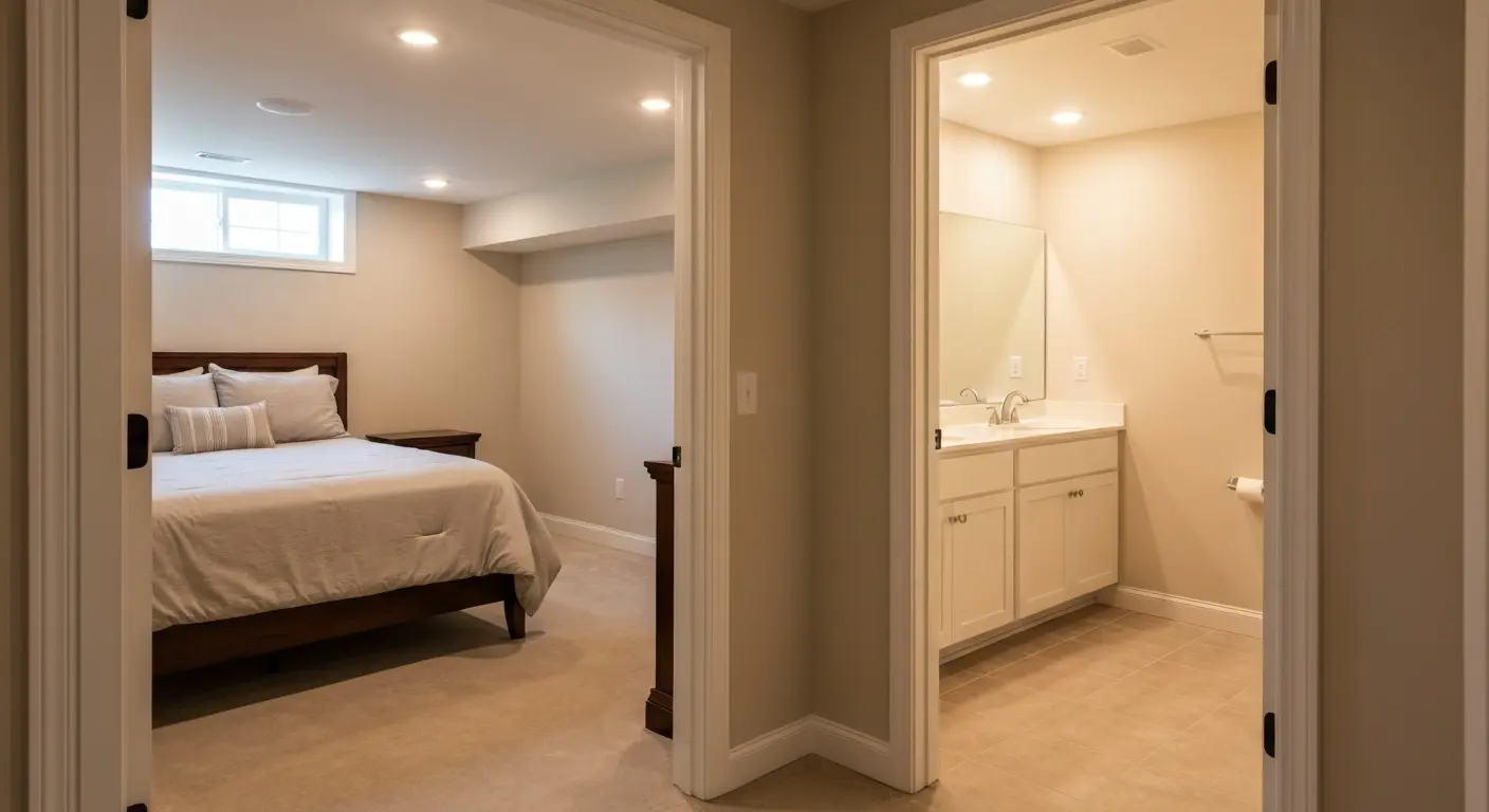 Guest suite basement with bedroom and bathroom