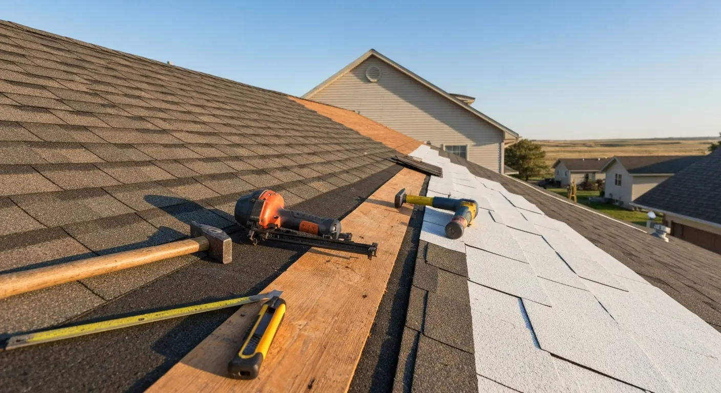 Roof repair work in progress