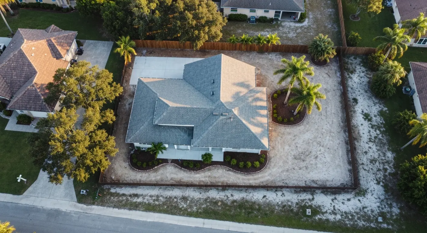 Aerial overhead drone-view rendering of home addition