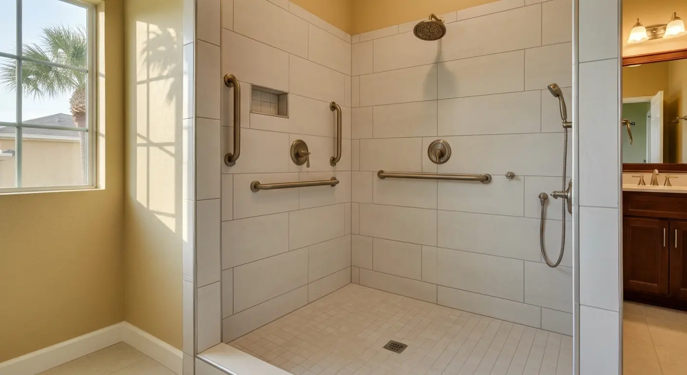Walk-in shower with tiled walls