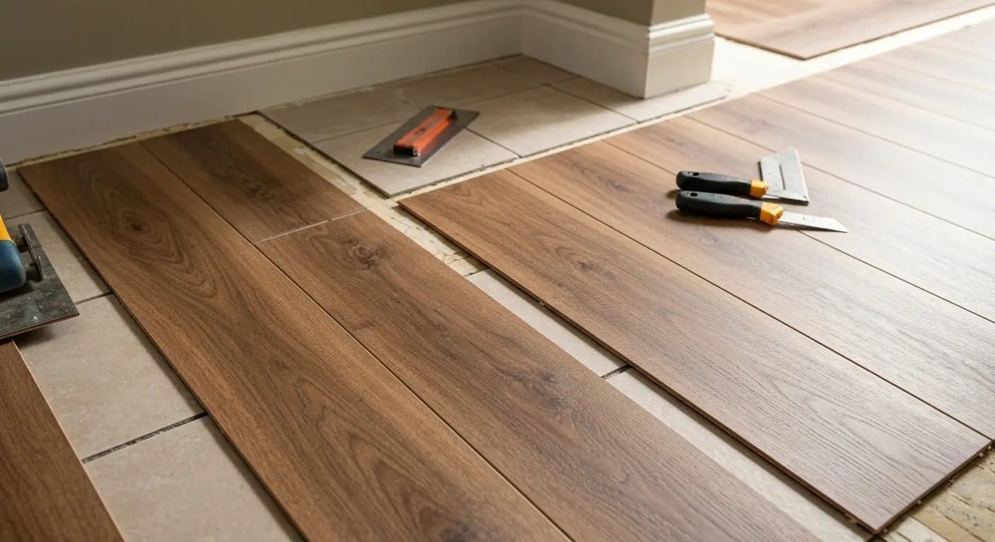 Vinyl plank flooring installation over tile