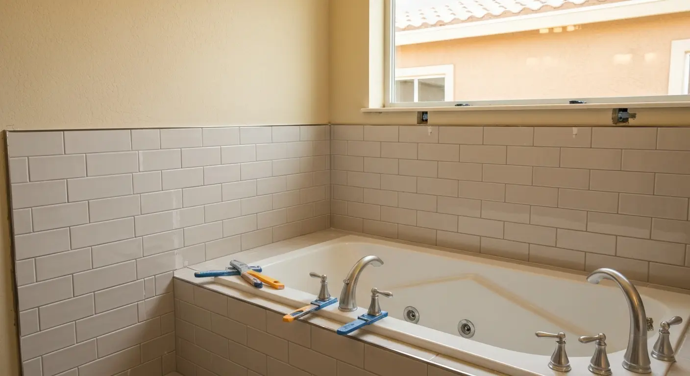 Tile installation in bathroom remodel
