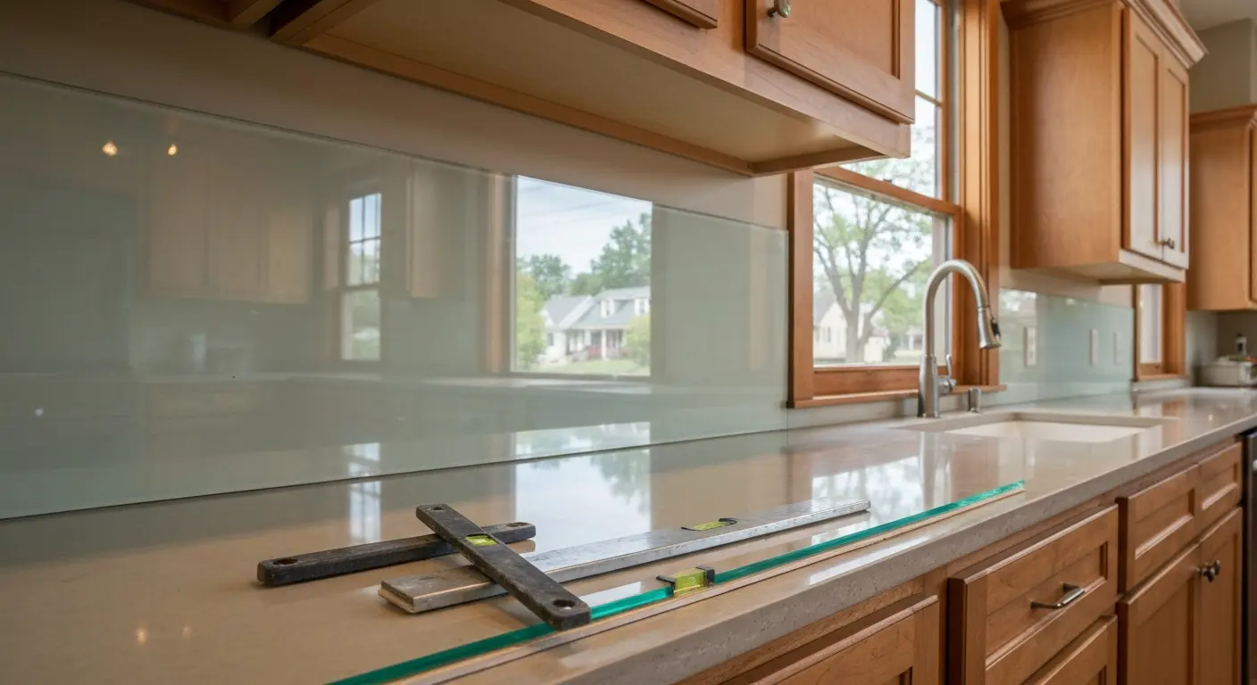 Glass backsplash installation