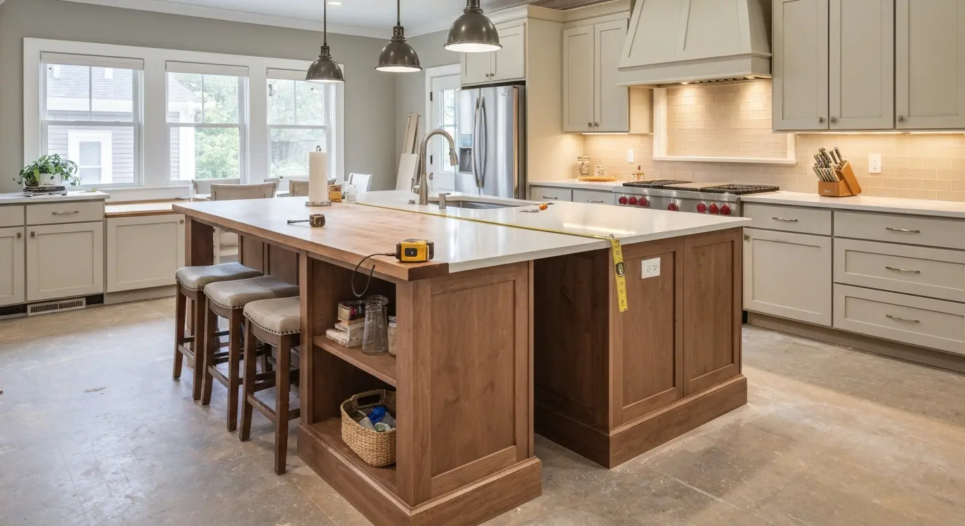 Kitchen island with seating and storage