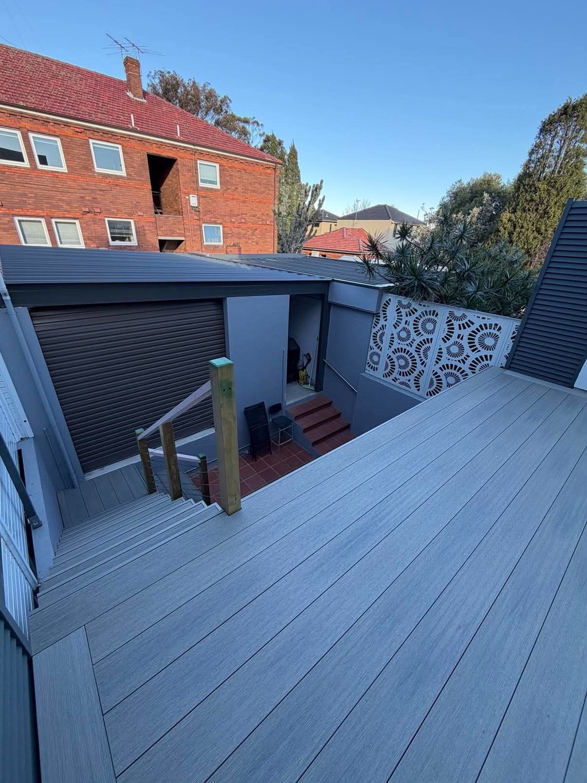 Balcony deck with white balustrade