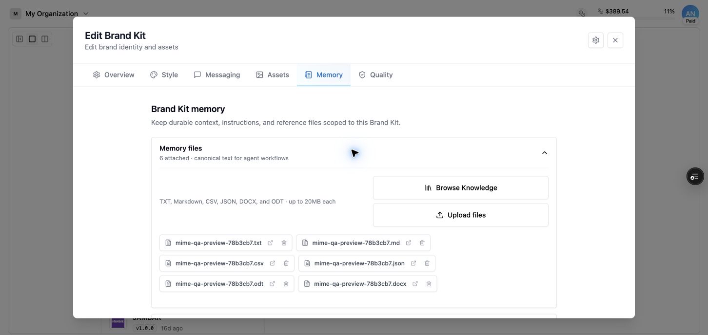 Growthub OS brand memory and approved knowledge files