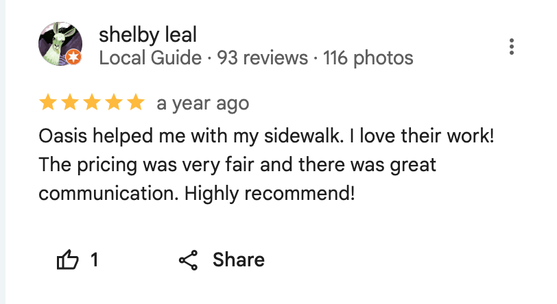 Google review — Oasis Hardscape LLC