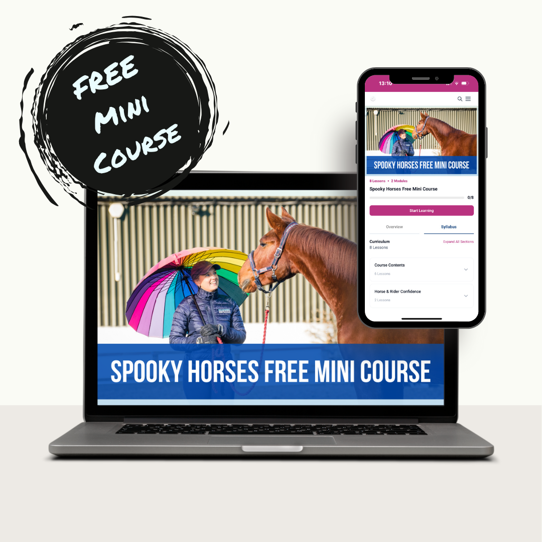 Spooky Horses Free Mini Course shown on a laptop and phone