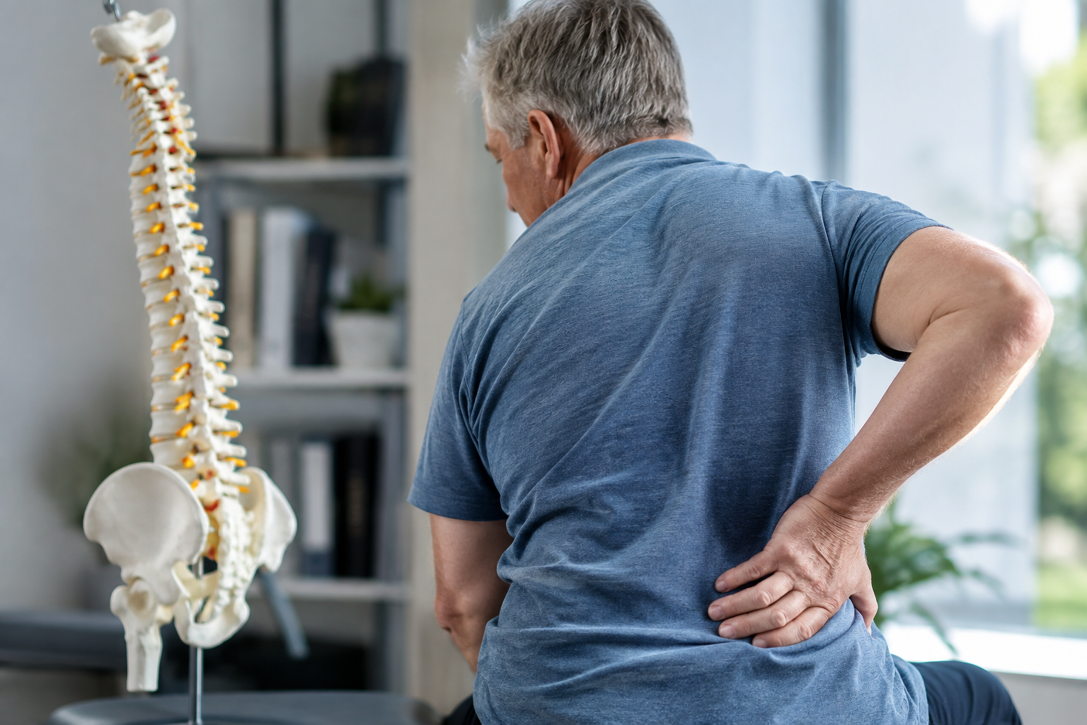 Person experiencing lower back pain associated with degenerative disc disease