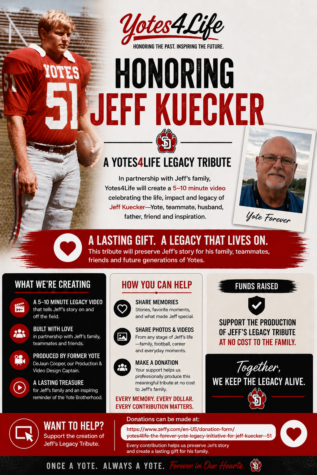 Yotes4Life Legacy Tribute honoring Jeff Kuecker, number 51