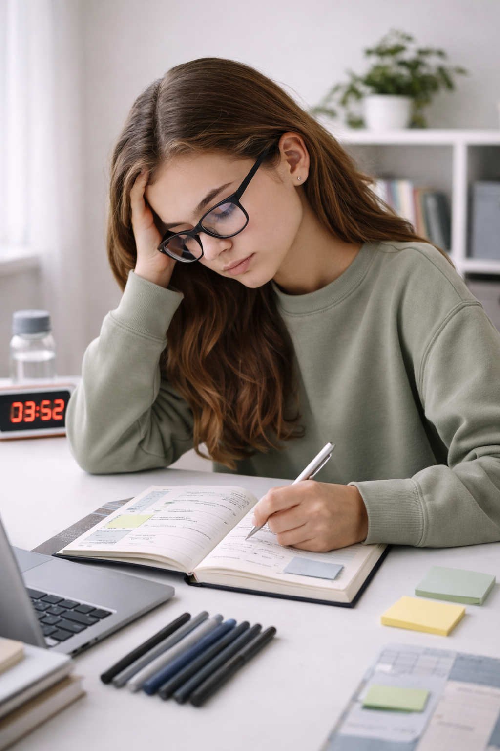 Stressed student struggling with schoolwork