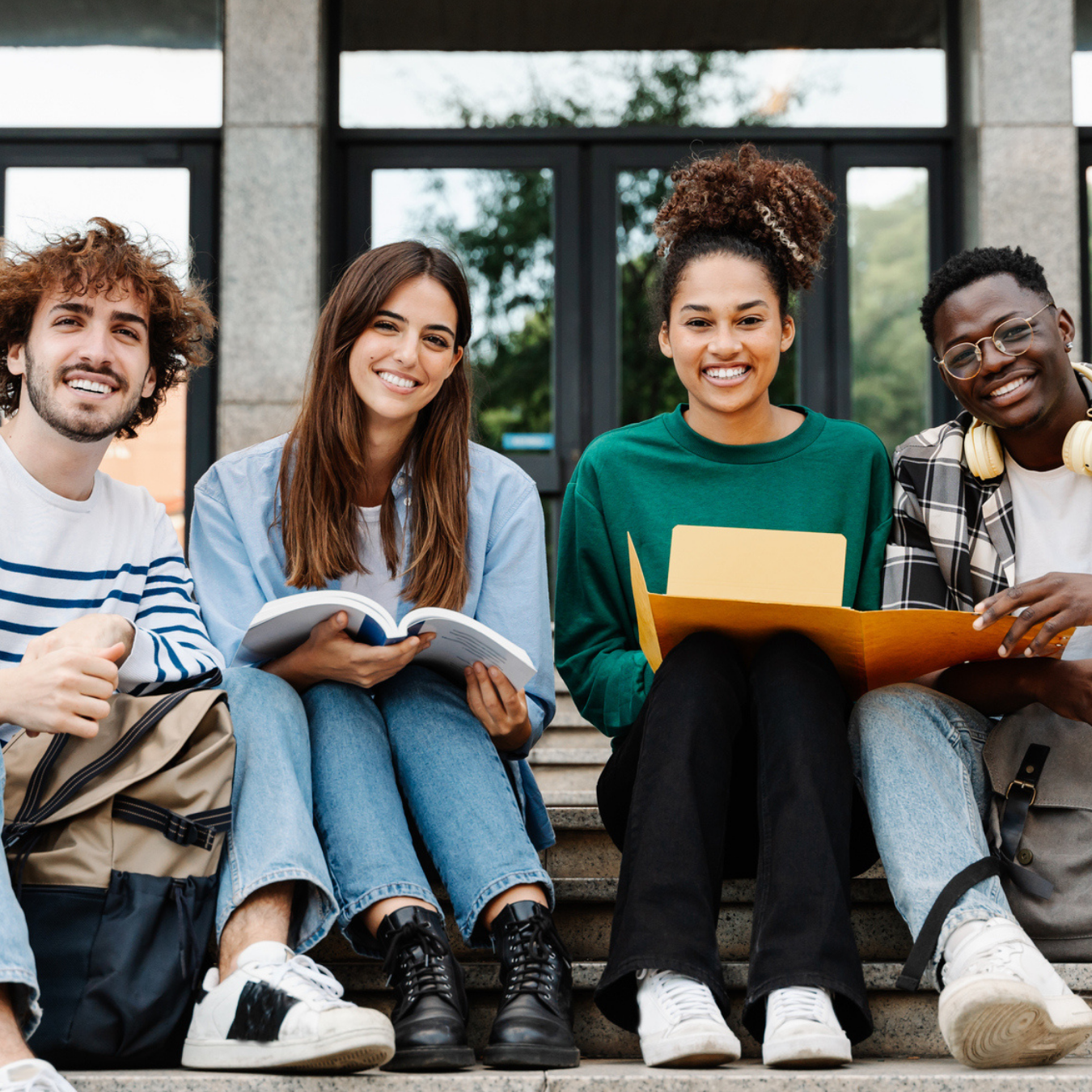 Happy college students