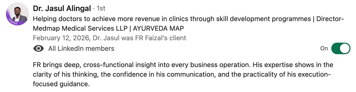 Faizal K Growth Hacker Recommendation