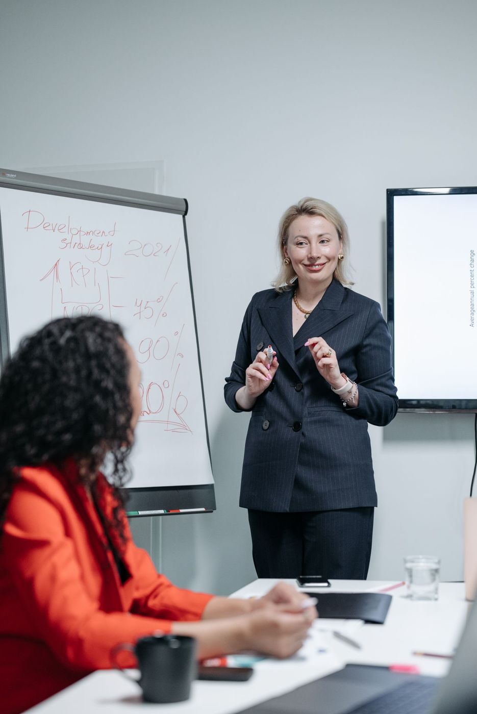 A leader presenting a plan at a whiteboard