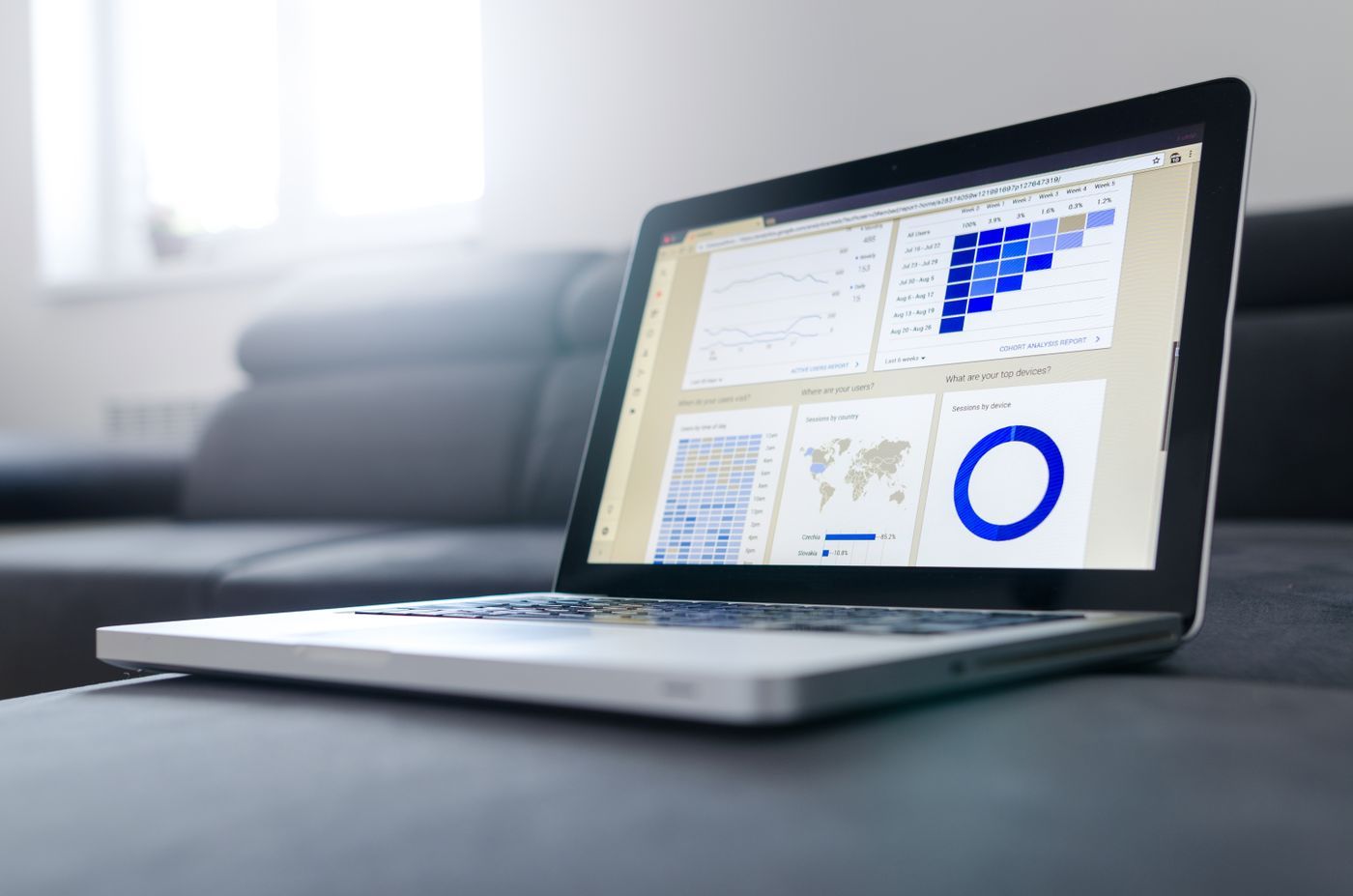 Marketing metrics on a laptop dashboard