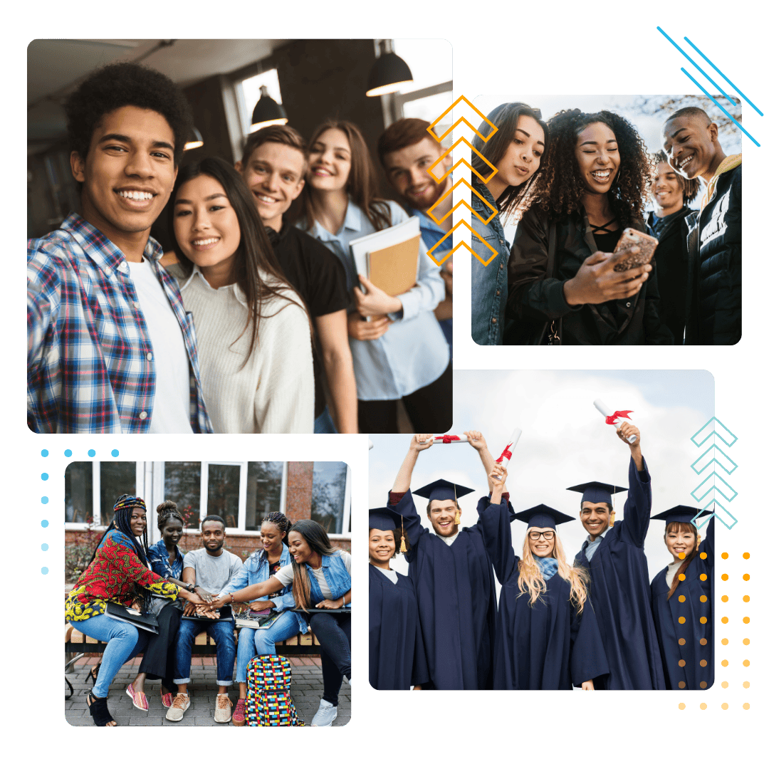 Students smiling, working together, and graduating