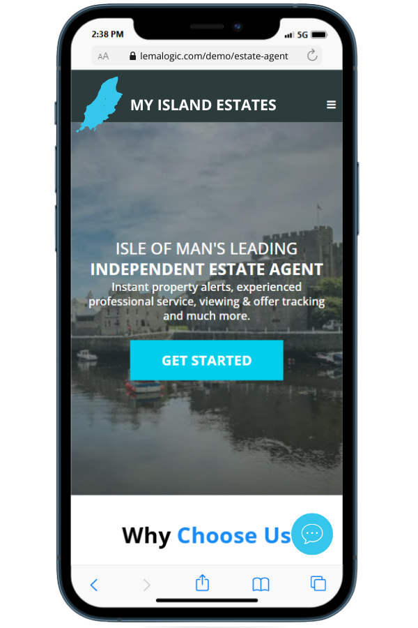 Mobile view of an estate agent's website for demo purposes only