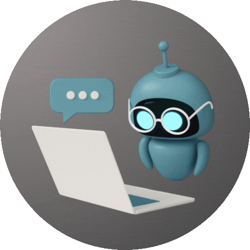 Cute robot reading a laptop screen