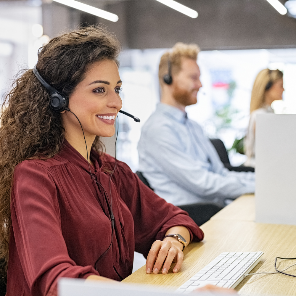 Call center operator wearing headphones
