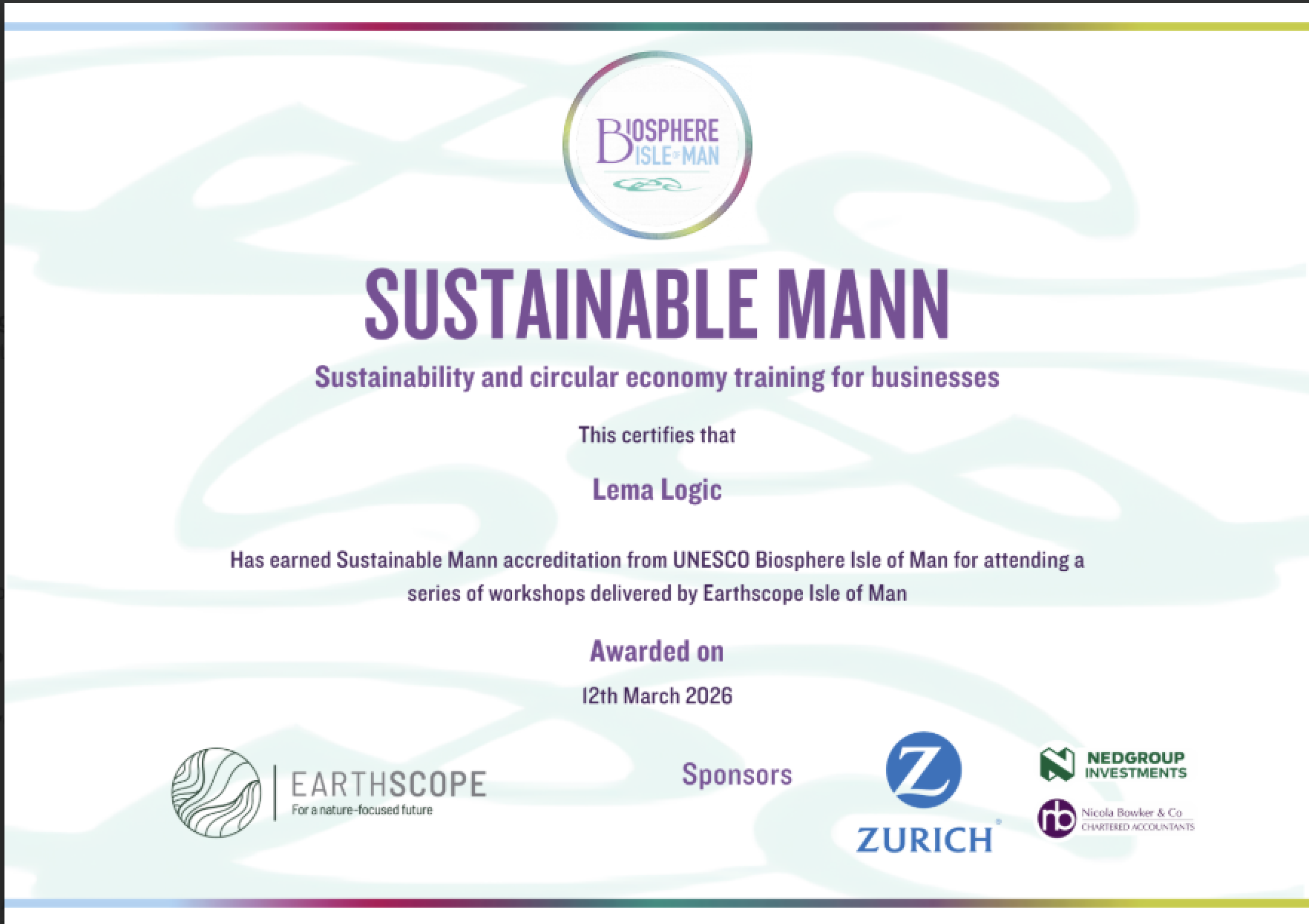 Sustainable Mann Certificate Sustainable Mann Certificate