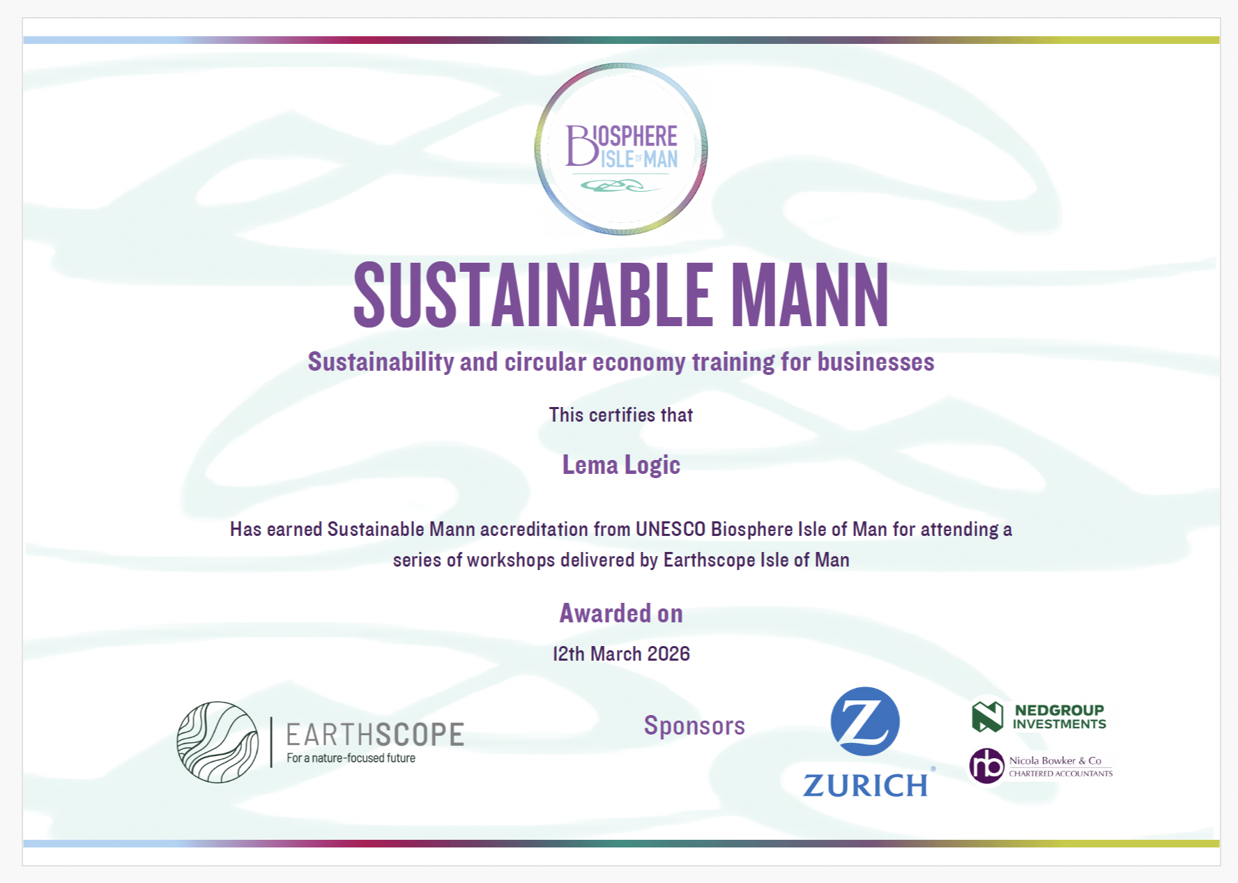 Sustainable Mann 2026 Certificate Sustainable Mann 2026 Certificate