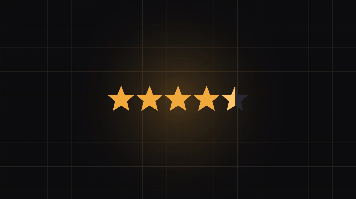 Four and a half gold stars on a dark grid background
