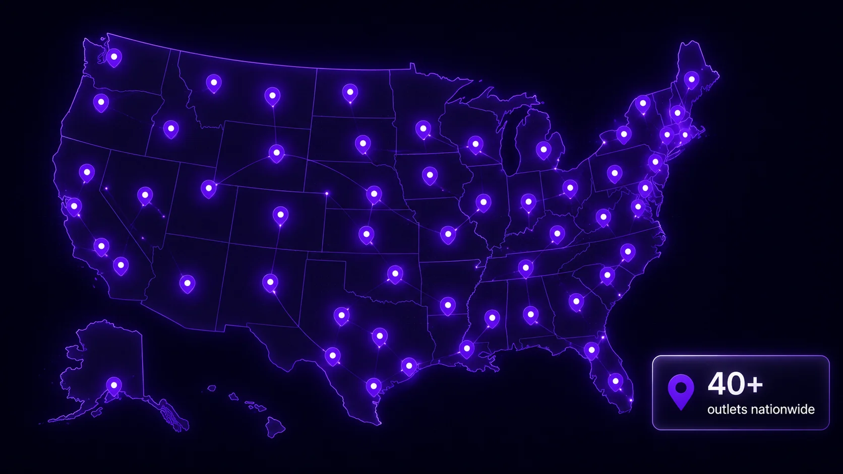 Map showing the national spread of news outlets that carried the Viking Marketing AI appointment setter announcement in 2026