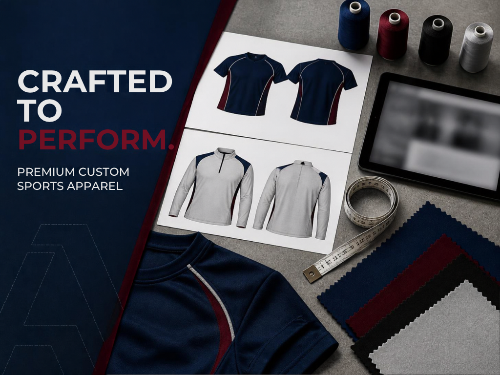 Grid of custom merch projects including apparel, boxes, and promo items