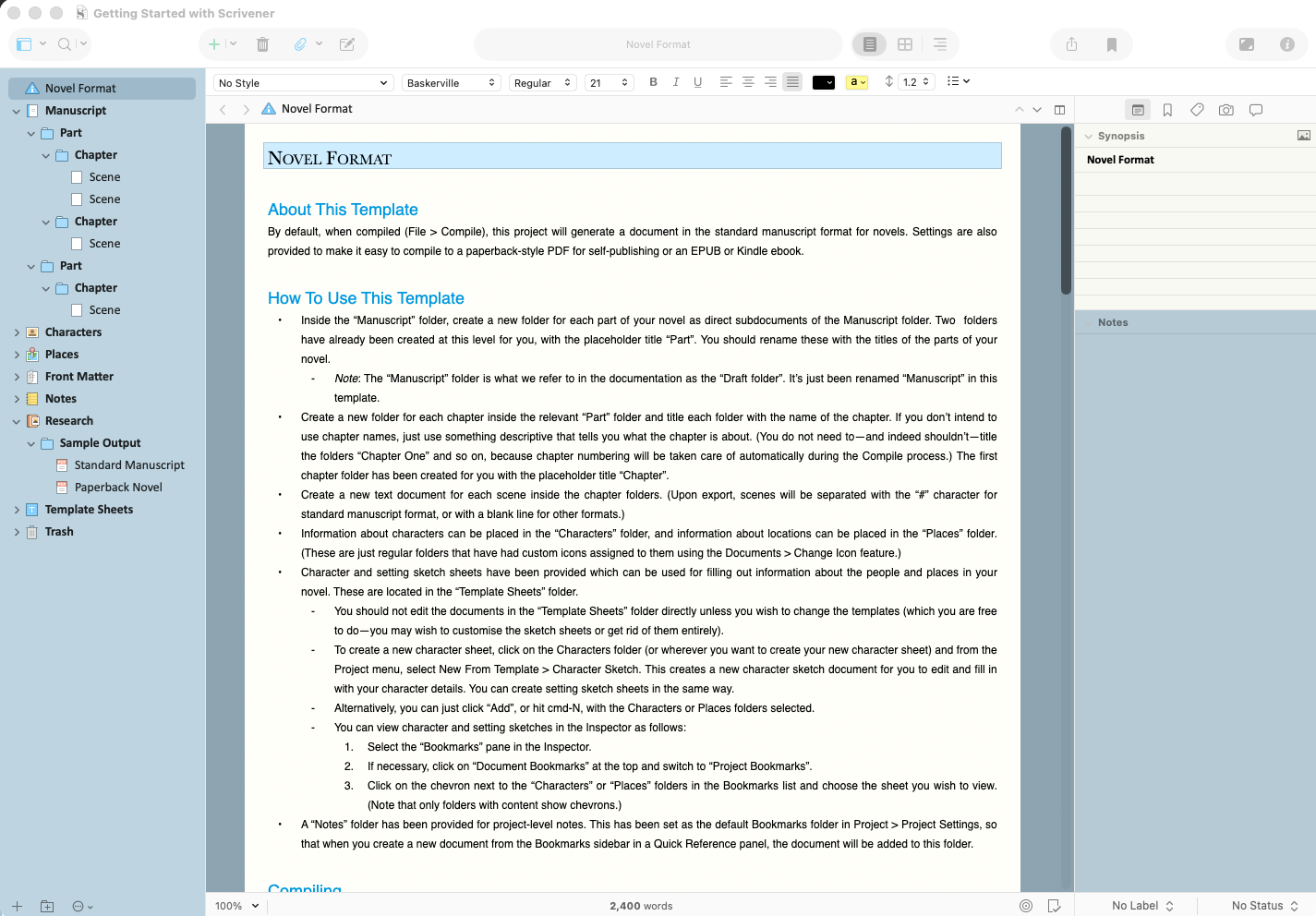 Getting Started with Scrivener instructions Getting Started with Scrivener instructions