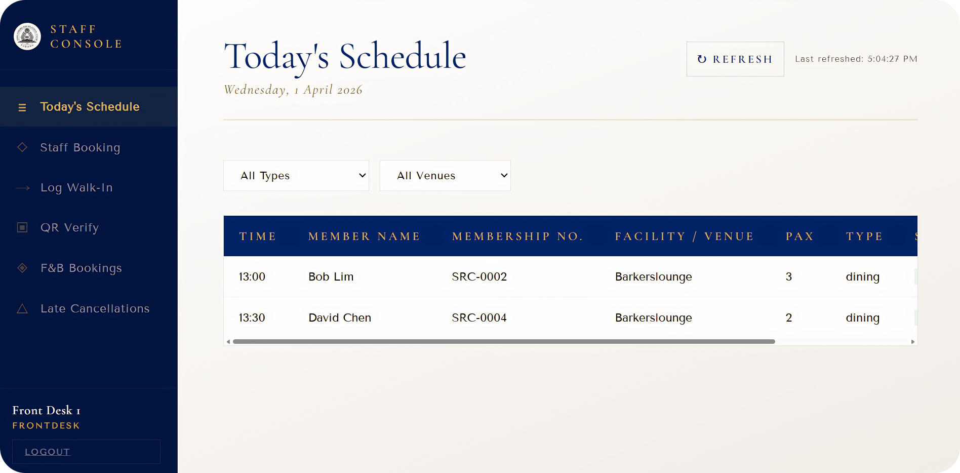 Club Charter live analytics dashboard