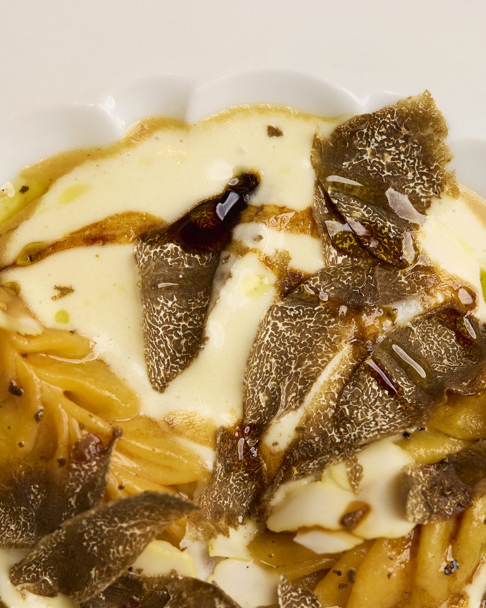 A pasta dish with shaved truffle