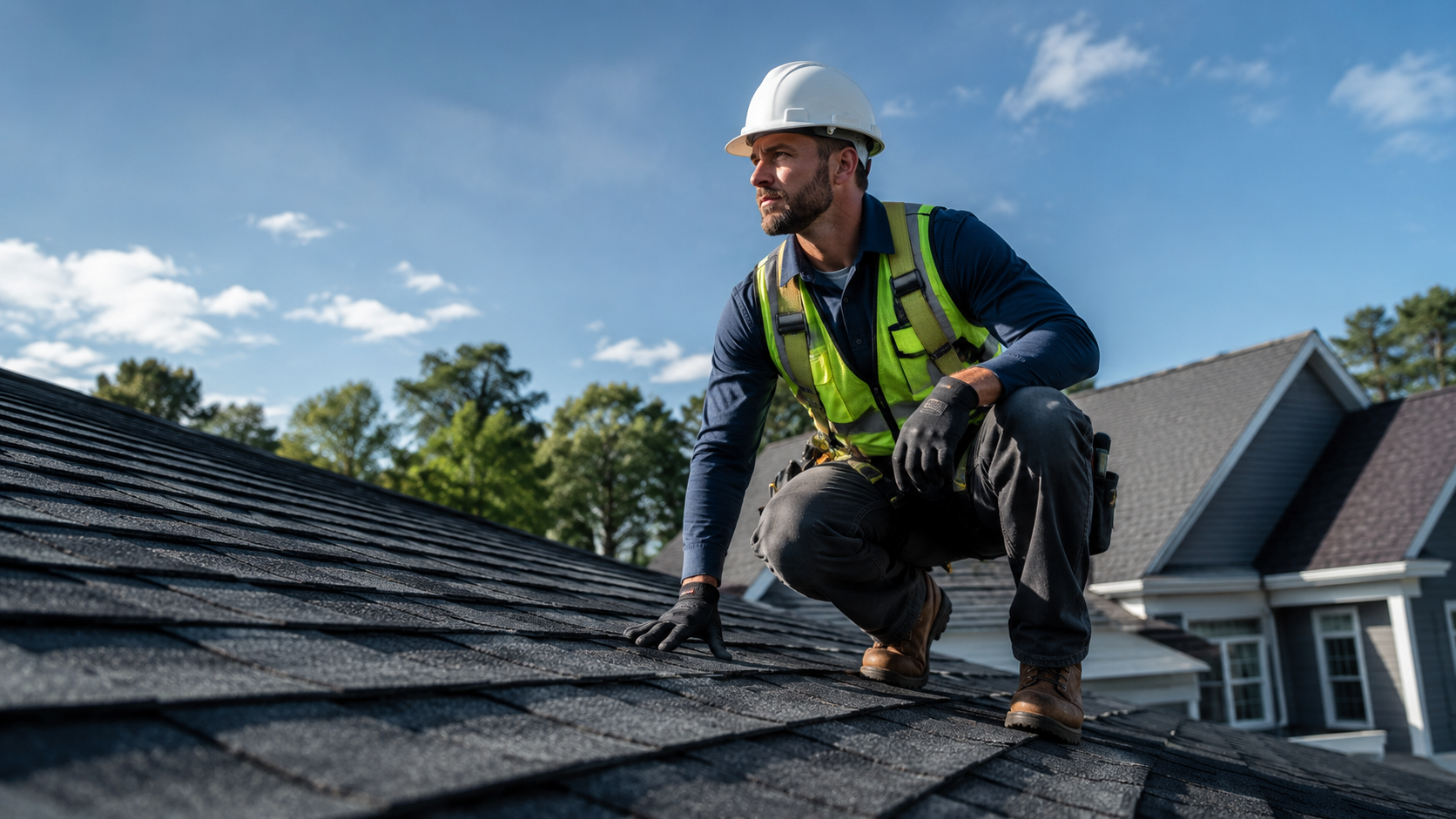 Roofing contractor on a residential roof