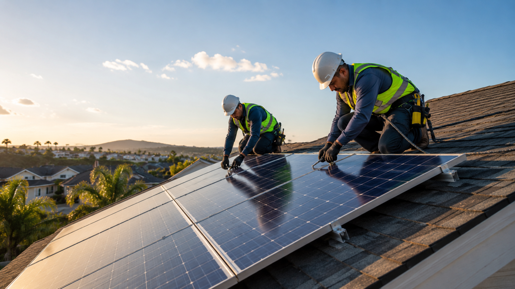 Solar installer on a rooftop