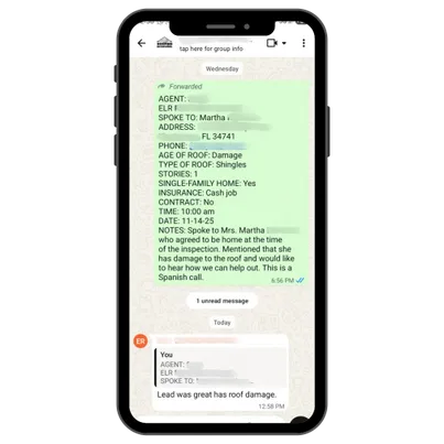WhatsApp conversation showing contractor results