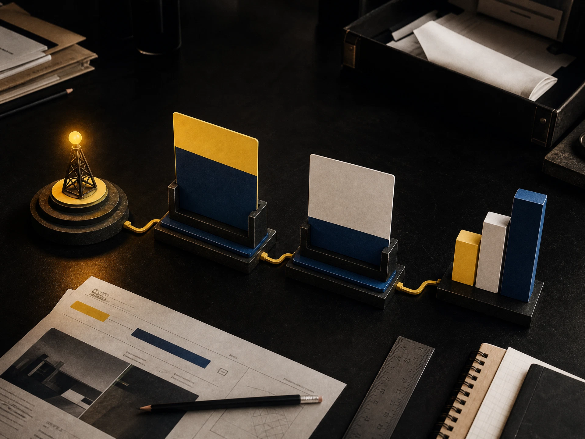Tactile operator war-room showing four connected acquisition system stages