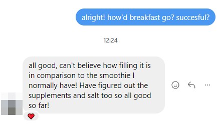 Client message: losing a pound per day, feeling better already