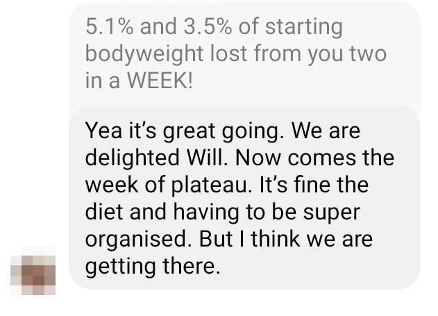 Client message: starting to fit back into clothes, delighted