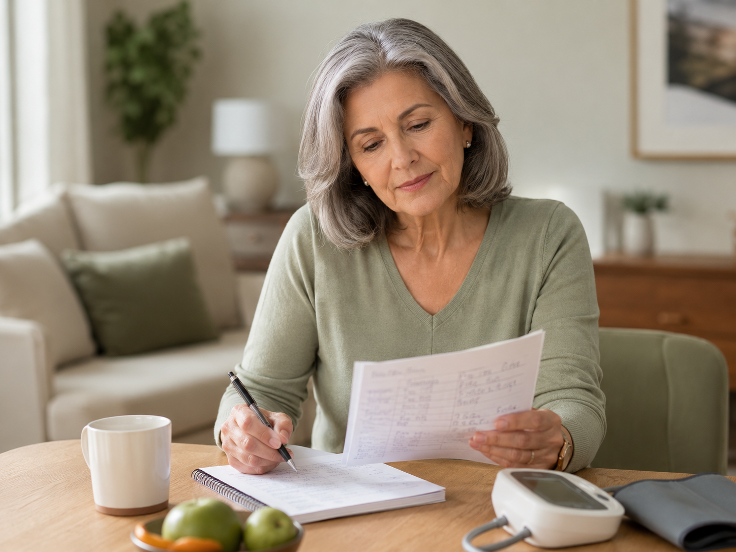 Woman reviewing health information and preparing questions for a healthcare appointment