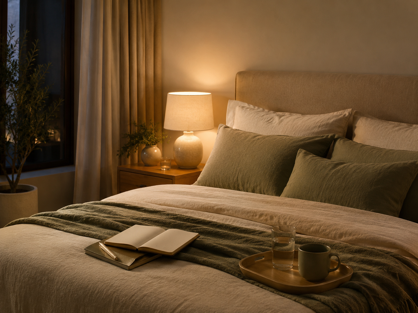 Calm bedroom prepared for a relaxing evening routine